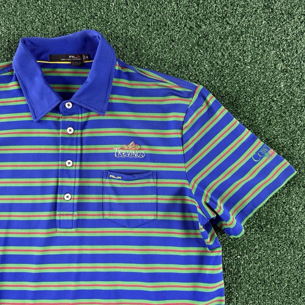 RLX Ralph Lauren Golf Men's Short Sleeve Polo Shirt Size XL Blue Striped